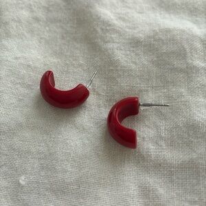 Vintage red enamel hoop earrings